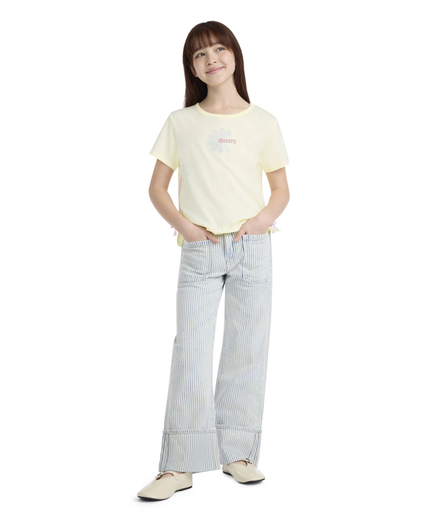 Топ Levi's Daisy Side Tie Round Neck Top для девочек, цвет: Светлый жёлтый — фото 2