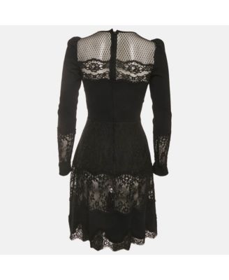 Women's Black Brocade Mesh Floral Lace Mini Dress