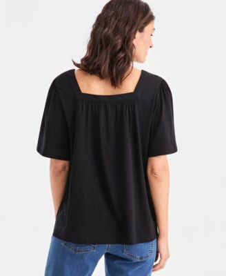 Women's Square-Neck Flutter-Sleeve Top