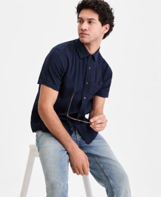 Men's Textured-Stripe Short-Sleeve Shirt
