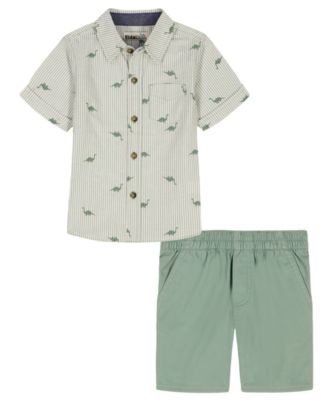Boys' 2T-5T Short-Sleeve Dino Print Striped Shirt & Shorts, 2-Piece Set