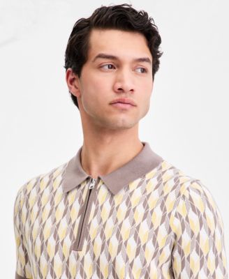 Men's Jacquard Half-Zip Short-Sleeve Polo Shirt