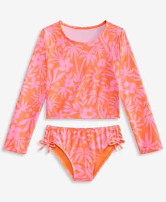Girls' 7-16 Tropical-Floral-Print Back-Cutout Swimsuit, 2-Piece Set