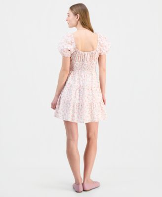Juniors' Sweetheart-Neck Puff-Sleeve Mini Dress