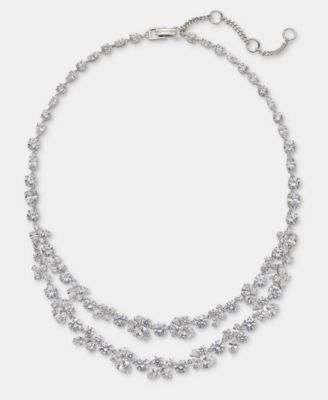 Cubic Zirconia Layered Statement Necklace, 16" + 3" extender