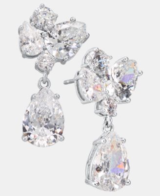 Cubic Zirconia Cluster Drop Earrings