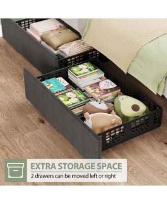 Twin Bed Frame with Adjustable Headboard, 4 Storage Drawers, Upholstered Platform