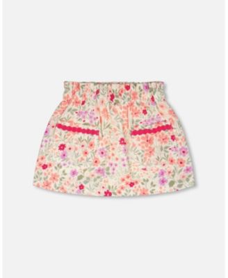 Baby Girls Muslin Skort Off White Printed Flowers