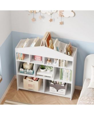 Kids Bookshelf 9-Cubby Toy Storage Organizer White Bookcase Toddlers Playhouse Cabinet Shelf for Boys /Girls