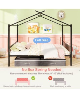 Kids Full Metal House Bed with Roof Frame and Fabric Drawers - 56