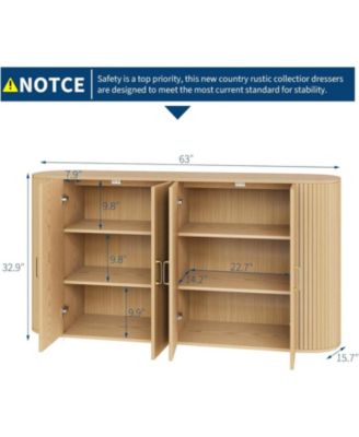 63" Buffet Sideboard Cabinet, Fluted Credenza with Adjustable Shelves, Modern Storage Console Table