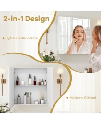 Double-Door Wall-Mount Bathroom Cabinet with Mirror and Adjustable Shelf