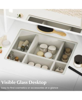 Space-Saving Vanity Desk with Lighted Mirror and Lights, Bedroom Makeup Table