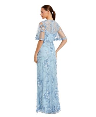 Women's Flutter Sleeve Floral Emboridered Net Gown