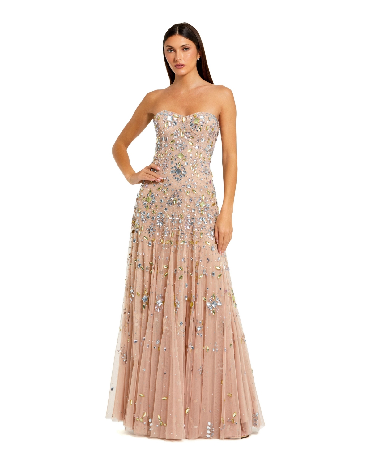 Mac Duggal Women's Strapless Sweetheart Embellished Net Gown