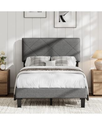 Size Bed Frame with Upholstered Headboard, Size Platform Bed Frame with Wooden Slat Support, Easy Assembly Platform Bed & Noise Free - Twin