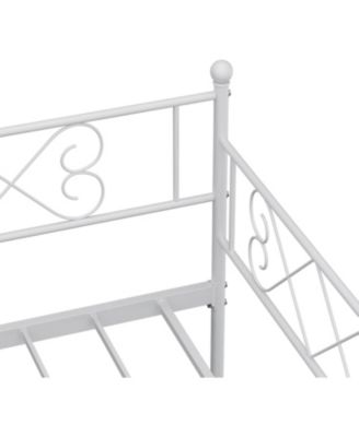 Twin Daybed with Trundle, Heavy-Duty Metal Slats, Upholstered Headboard, Space-Saving, White