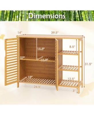 2-Door Bamboo Bathroom Storage Cabinet Organizer with Shelves, Freestanding