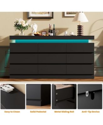 63” Wide Chest of Drawers with LED Light and Charging