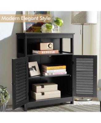 Wood Freestanding Bathroom Cabinet with Double Shutter Doors, Storage Organizer