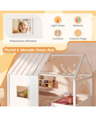 Pine Wood / Plywood / Engineered Wood LED Lighting and Built-In Bookshelf Kids Twin Loft Bed - 44