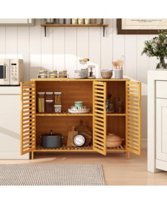 3-Door Bamboo Bathroom Cabinet with Shelves, Freestanding Storage Organizer