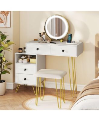 Modern Dressing Table with Storage Cabinet, Vanity Makeup Desk