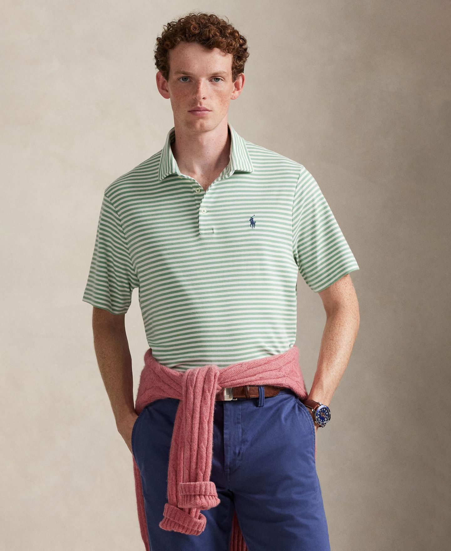 Мужское поло Polo Ralph Lauren Classic Stripe Polo Shirt, цвет: Выцветший мятный / Белый — фото 1