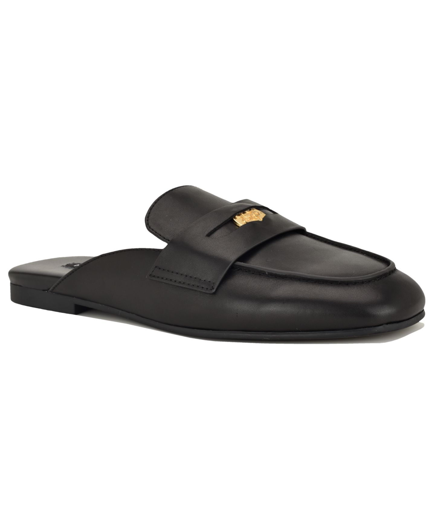 Женские сабо Nine West Evans Penny Loafer Flat Slip-On Mules, цвет: Чёрный кожаный — фото 1