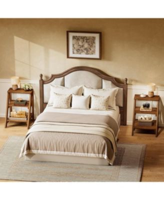 Solid Wood End Table Set of 2, 3-Tier Farmhouse Side Table with Open Storage Shelves, Rustic Nightstand for Living Room