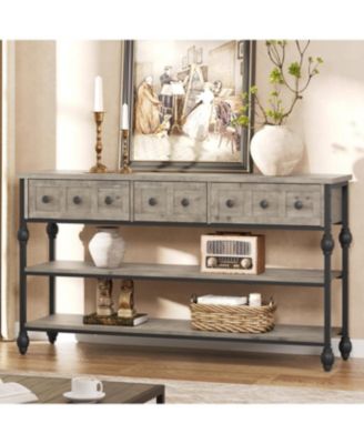 41" Entryway Table, Console Table with 2 Storage Drawers, 3 Tier Industrial Metal Sofa Table, Behind Couch Table, Hallway Table for Entry