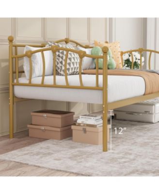 Daybed Frame, Metal Platform Sofa Bed with Headboard, Steel Slats, 12&acirc;€ Storage - Twin