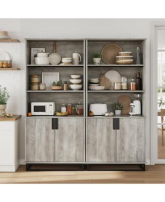  Tall Bookshelf w/Doors & Metal Base, 5-Tier Bookcase with Cabinet and Adjustable Shelf, Wooden Book Shelf Farmhouse Bookcase for Living Room