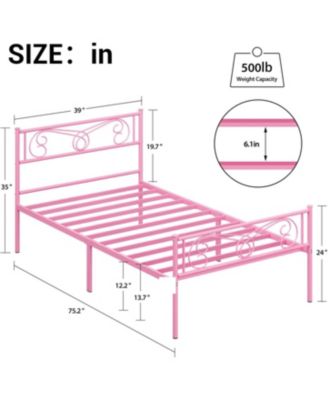 Twin Metal Platform Bed Frame with Headboard and Footboard, Steel Slat Support, Pink
