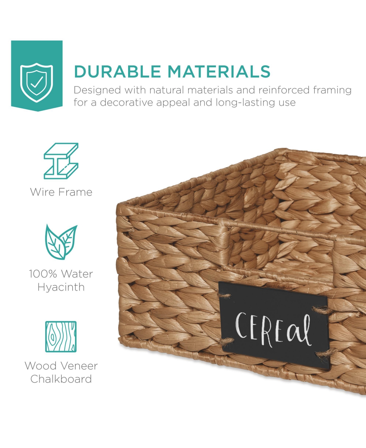 Best Choice Products Set of 4 13in Woven Water Hyacinth Pantry Baskets w/ Chalkboard Label, Chalk Marker