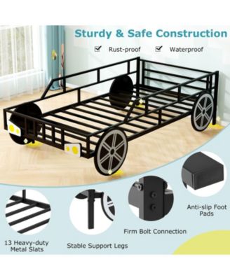 Kids Twin Size Car Bed Frame with Safety Rails and Metal Frame - 42