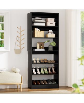 6-Tier Shoe Rack Tower, 80'' Floor Standing Wooden Shoe Organizer