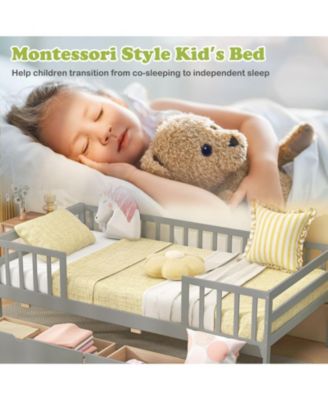 Kids Twin Daybed with Safety Fence and Two Drawers