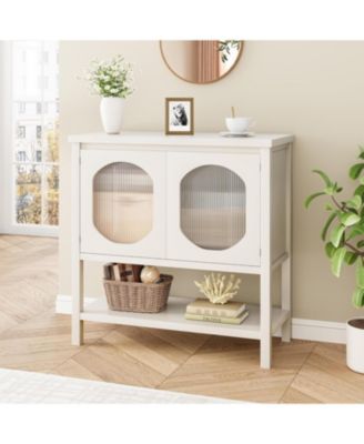 Buffet Storage Cabinet Wood 35.4" Sideboard Buffet Cabinet with Adjustable Shelf & Glass Doors Accent Cabinet Farmhouse Kitchen Storage Cabinet