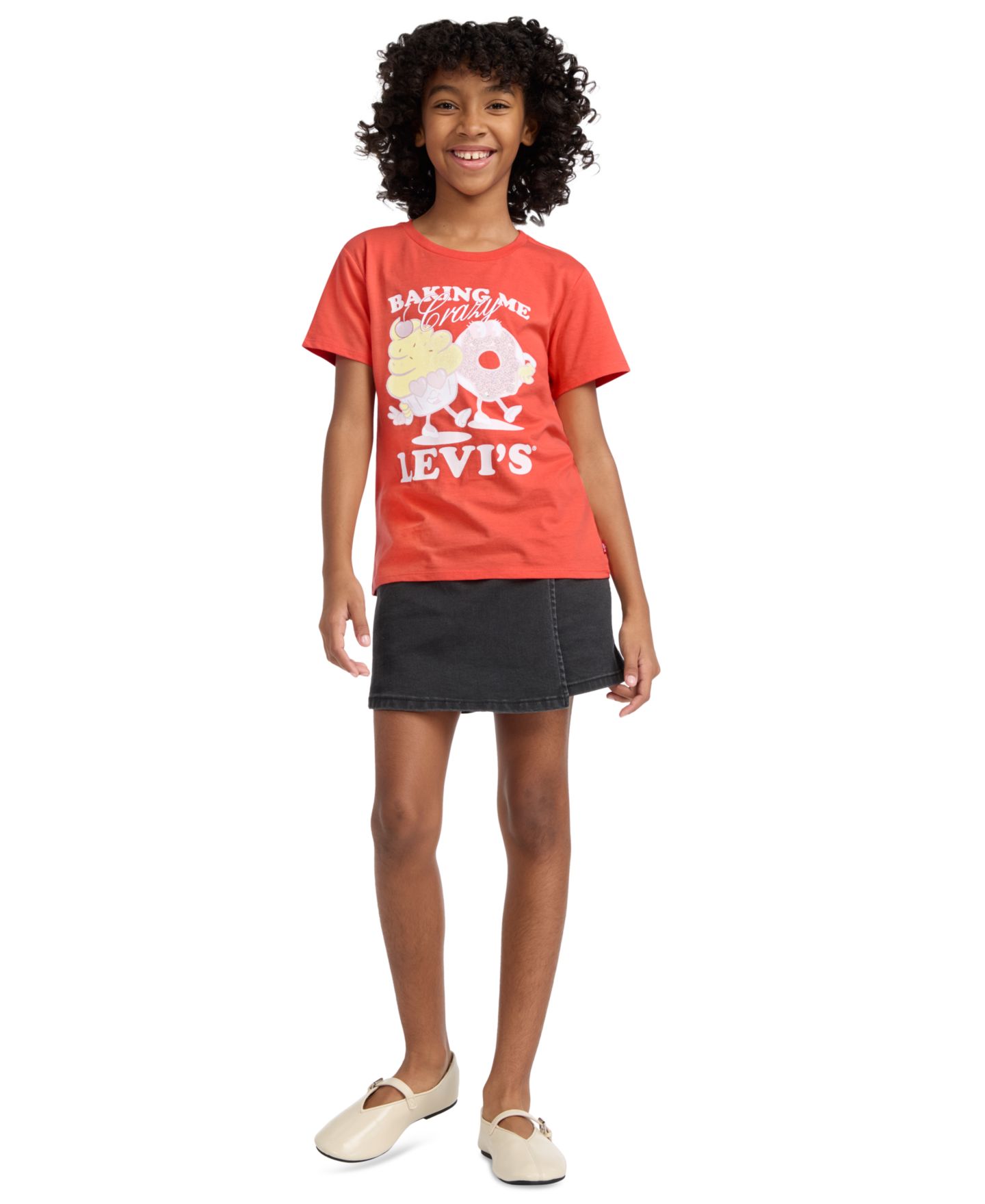 Футболка Levi's Round Neck T-Shirt для девочек, цвет: Яркий красный — фото 2