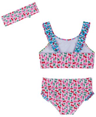 Girls' 2T-5 Ruffle Top, Bikini Bottom, & Matching Headband, 3-Piece Set