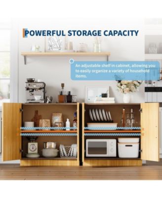 31.5" Farmhouse Sideboard Buffet Cabinet with Storage - Rustic Oak Storage Credenza with Adjustable Shelves, Multi-Functional Coffee Bar