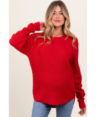Maternity Heather Waffle Knit Rounded Hem Sweater