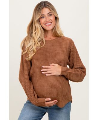Maternity Ivory Waffle Knit Rounded Hem Sweater