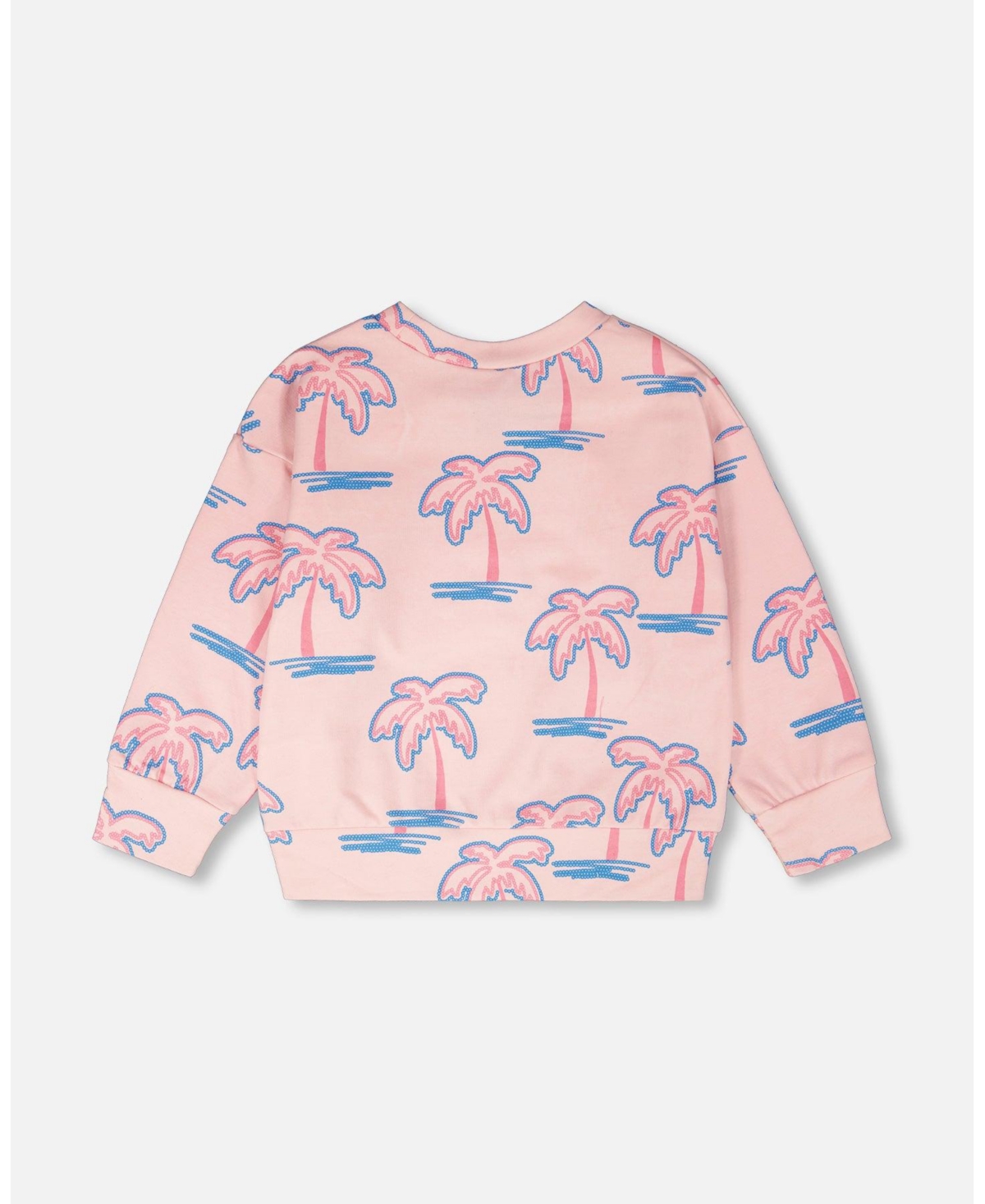 Deux par Big Girls French Terry Sweatshirt Light Pink Palm Print