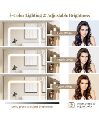 Farmhouse Vanity Desk with Lighted Mirror, Makeup Dressing Table