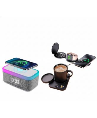Power & Comfort Trio – Sip & Charge Mug Warmer, All-in-One Alarm Clock & 5-in-1 Folding Charging Station