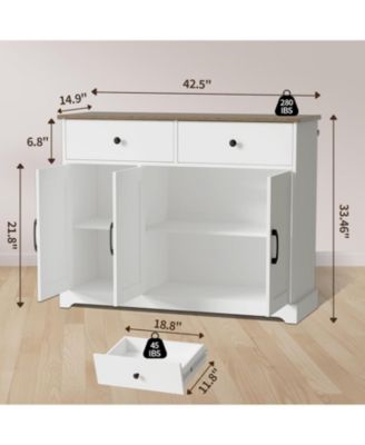 42.5 in Sideboard Buffet Cabinet with Storage, Wooden Kitchen Storage Cabinet with Adjustable Shelf, Drawers & Barn Doors