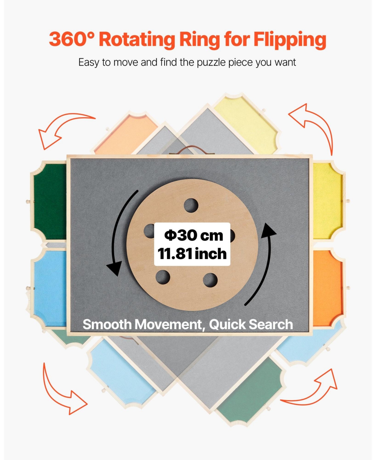 Sugift 1000-Piece Rotating Puzzle Board 29"x21" with Felt Drawers