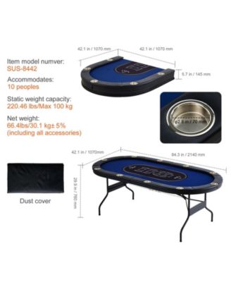 10-Player Foldable Poker Table 84" Oval with Cup Holders and Padding